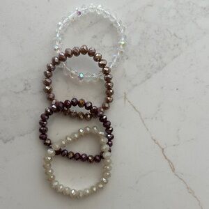 Faceted Beaded Stretch Bracelet Set - Neutral & Iridescent